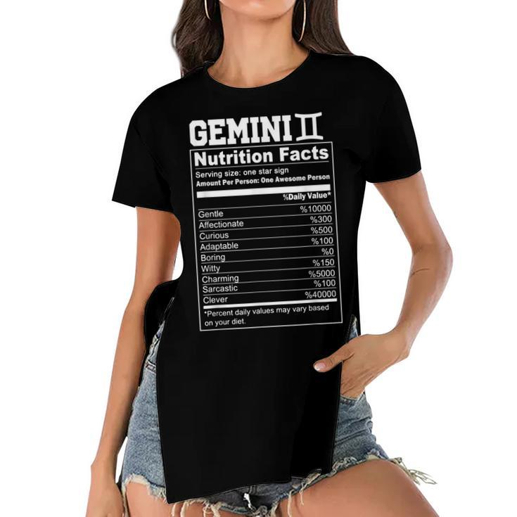 Funny Zodiac Gemini Nutrition Facts Gemini Birthday Women  Women's Short Sleeves T-shirt With Hem Split