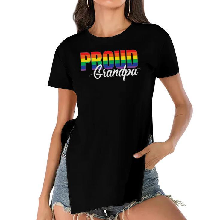 Gay Pride  Proud Grandpa Lgbt Ally For Family Rainbow Women's Short Sleeves T-shirt With Hem Split