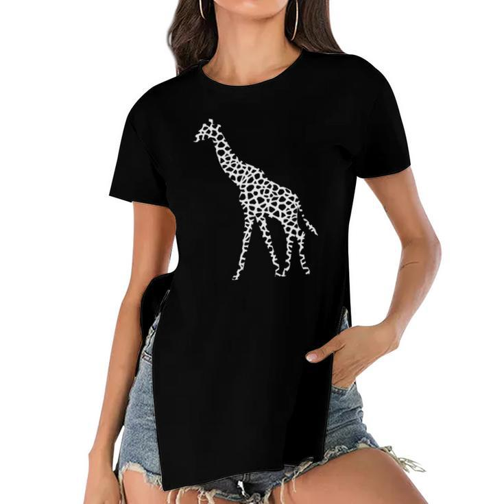 Giraffe White Pattern Graphic Animal Print Women's Short Sleeves T-shirt With Hem Split