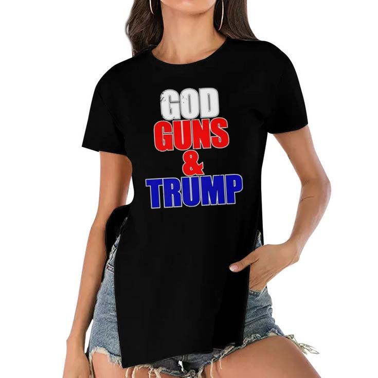 God Gun & Trump Vintage Christian Women's Short Sleeves T-shirt With Hem Split