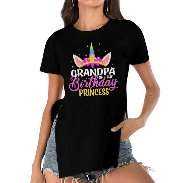 Grandpa Of The Birthday Princess Girl Diadem Unicorn Women's Short Sleeves T-shirt With Hem Split