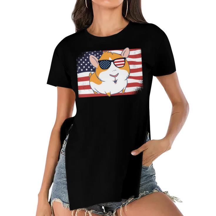 Guinea Pig Dad & Mom American Flag 4Th Of July Usa Funny   Women's Short Sleeves T-shirt With Hem Split