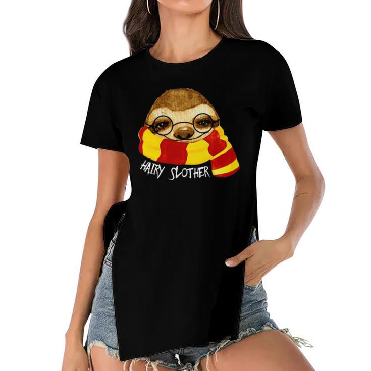 Hairy Slother Cute Sloth Gift Funny Spirit Animal Women's Short Sleeves T-shirt With Hem Split
