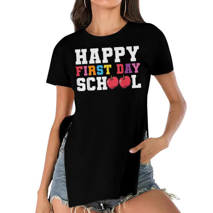 Happy First Day Of School Back To School Teachers Kids  Women's Short Sleeves T-shirt With Hem Split