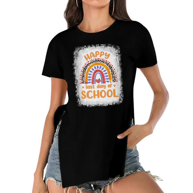 Happy Last Day Of School Rainbow  Funny Summer Vacation Women's Short Sleeves T-shirt With Hem Split