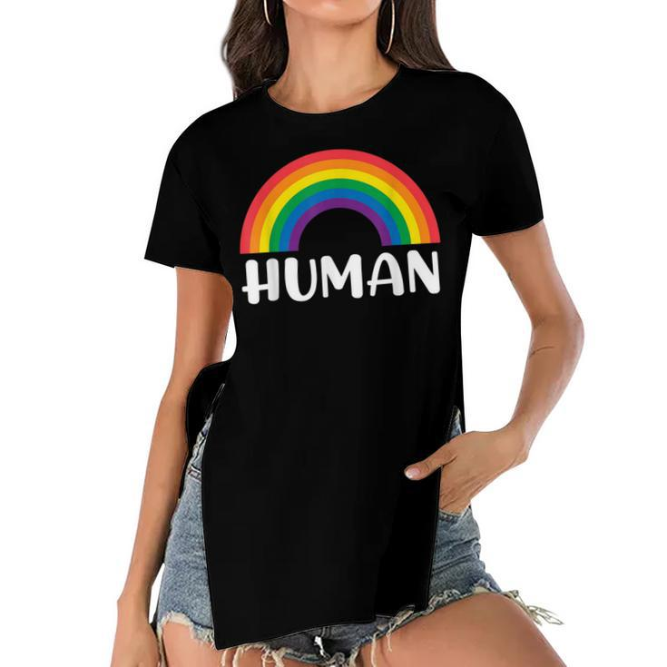 Human Rainbow Lgbt Pride Homo Lesbian Pride  Women's Short Sleeves T-shirt With Hem Split