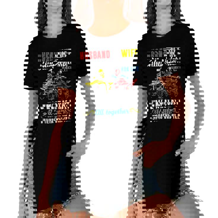 Husband & Wife Riding Partners For Life 4 Wheeler Quad Bike Women's Short Sleeves T-shirt With Hem Split