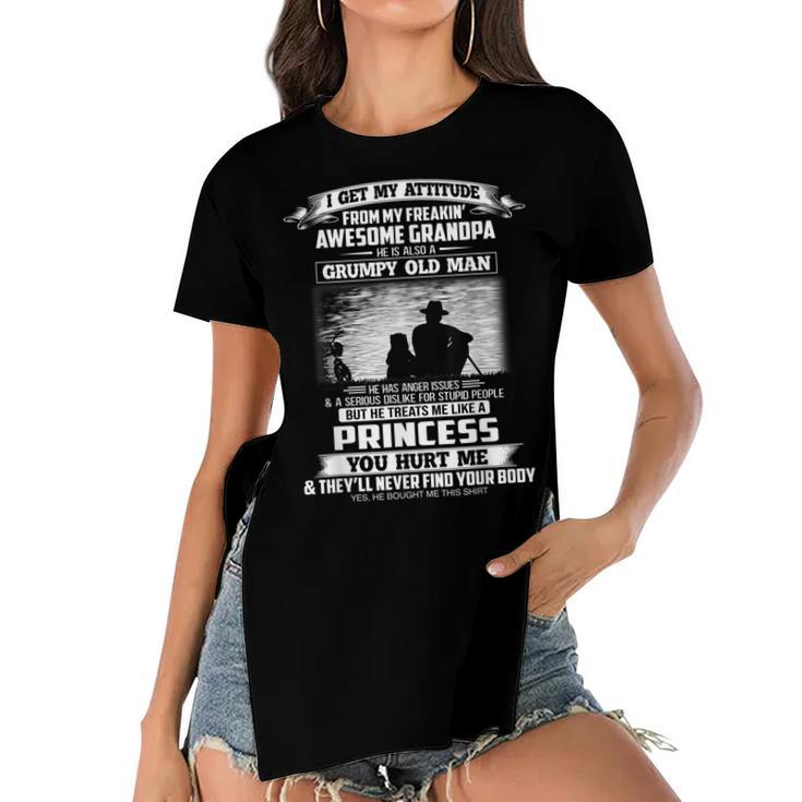 I Get My Attitude From My Freakin Awesome Grandpa Grandkids  Women's Short Sleeves T-shirt With Hem Split