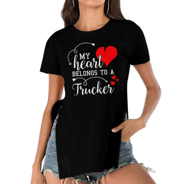 I Love My Trucker Husband Wife Gifts Valentines Day Women's Short Sleeves T-shirt With Hem Split