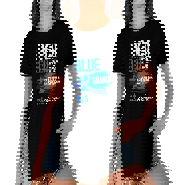 I Wear Blue For My Grandma Support Als Awareness Women's Short Sleeves T-shirt With Hem Split