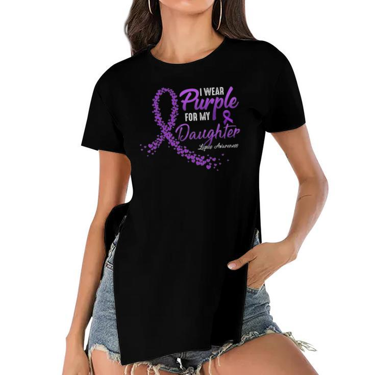 I Wear Purple For Daughter Lupus Awareness Gifts Women's Short Sleeves T-shirt With Hem Split