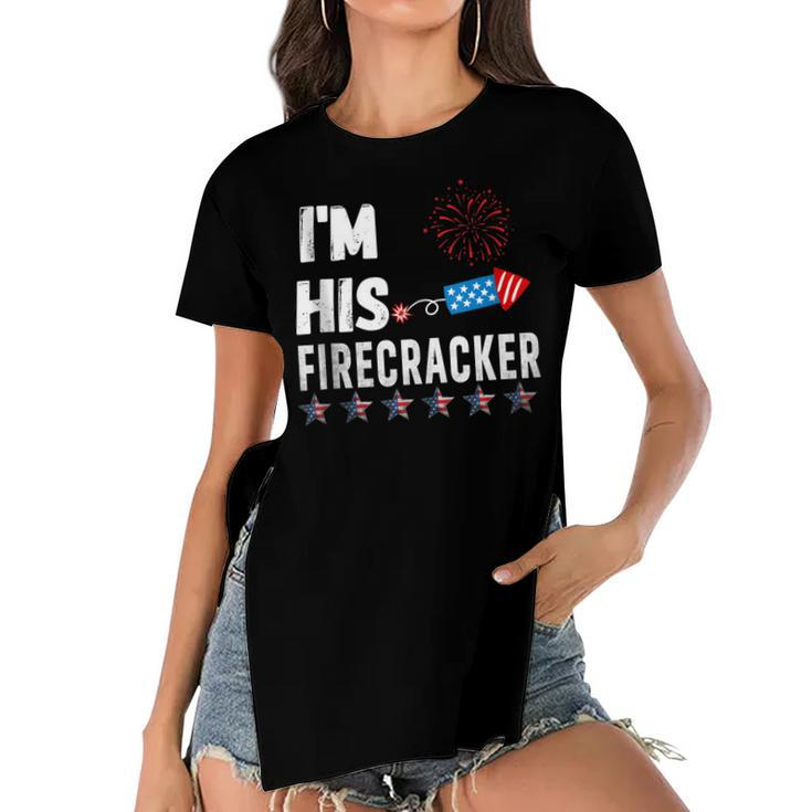 Im His Firecracker Cute 4Th Of July Matching Couple For Her  Women's Short Sleeves T-shirt With Hem Split