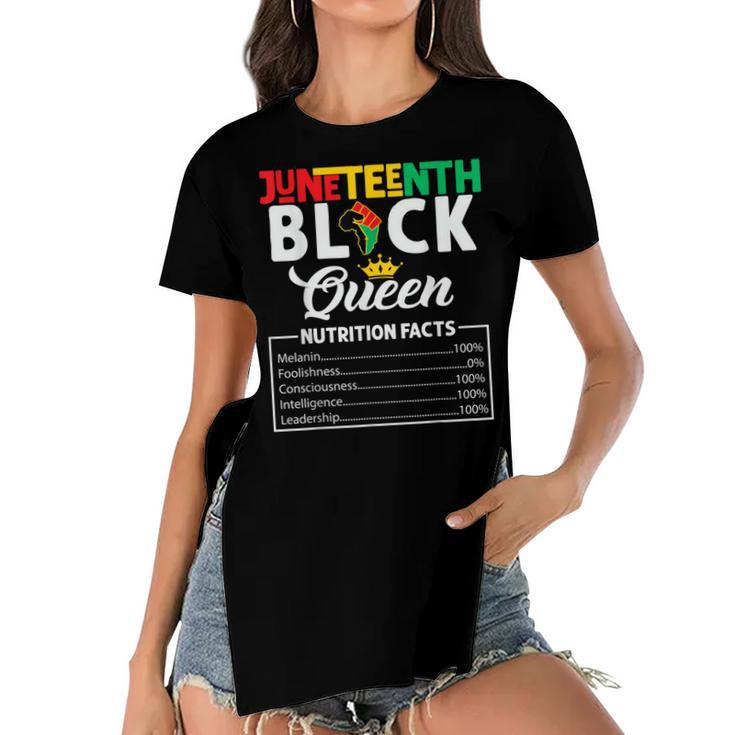 Junenth Womens Black Queen Nutritional Facts Freedom Day  Women's Short Sleeves T-shirt With Hem Split