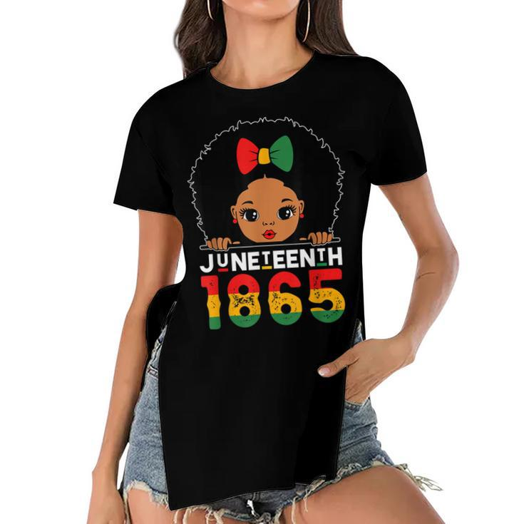 Juneteenth 1865 Celebrating Black Freedom Day Girls Kids   Women's Short Sleeves T-shirt With Hem Split