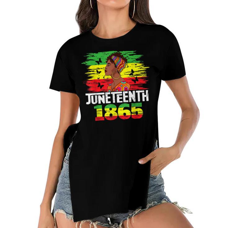 Juneteenth 1865 Independence Day Black Pride Black Women   Women's Short Sleeves T-shirt With Hem Split