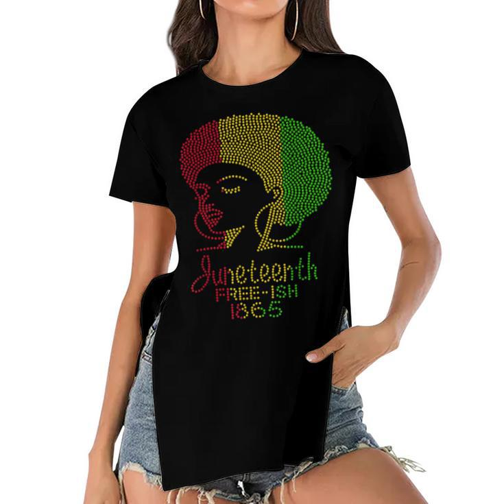 Juneteenth Celebrate 1865 Freedom Day Rhinestone Black Women  Women's Short Sleeves T-shirt With Hem Split
