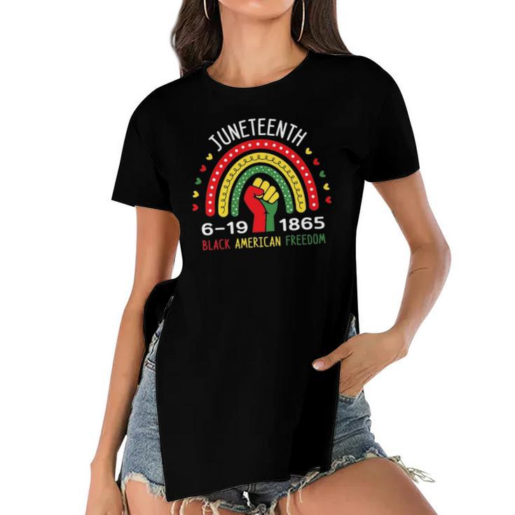 Juneteenth Celebrating Black America Freedom 1865 Rainbow Women's Short Sleeves T-shirt With Hem Split