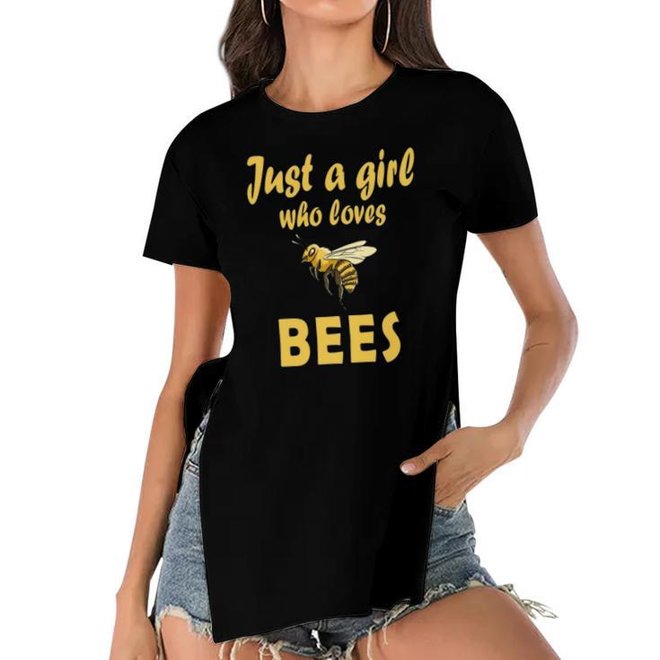 Just A Girl Who Loves Bees Beekeeping Funny Bee Women Girls Women's Short Sleeves T-shirt With Hem Split