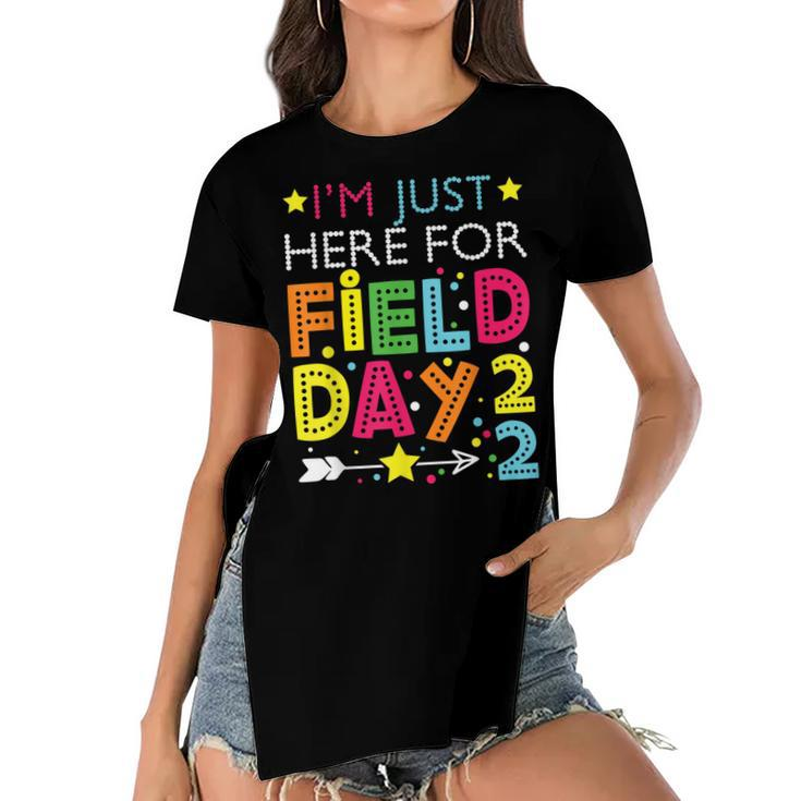 Just Here For Field Day 2022 Teacher Kids Summer  Women's Short Sleeves T-shirt With Hem Split