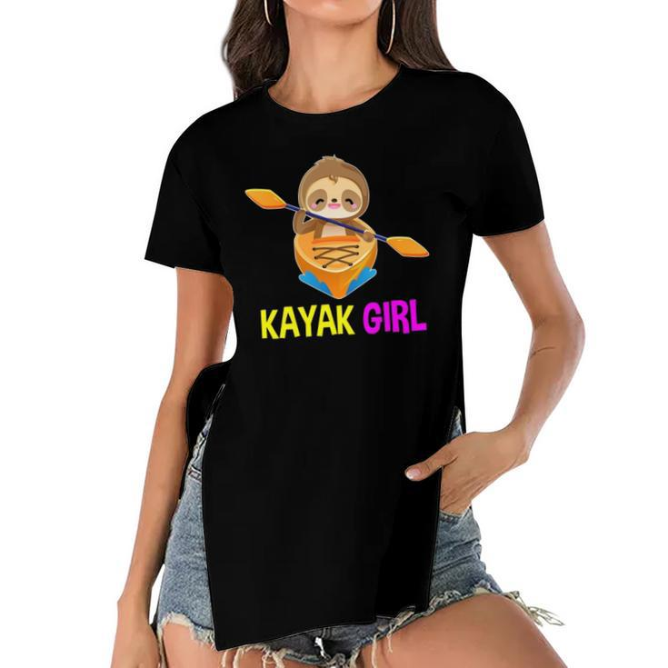Kayak Girl Sloth Team Paddling Kayaking Women Women's Short Sleeves T-shirt With Hem Split