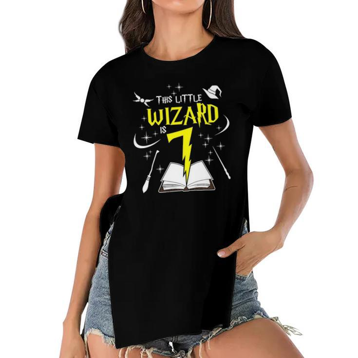 Kids 7Th Birthday Girls Wizard Magic 7 Years Old Women's Short Sleeves T-shirt With Hem Split