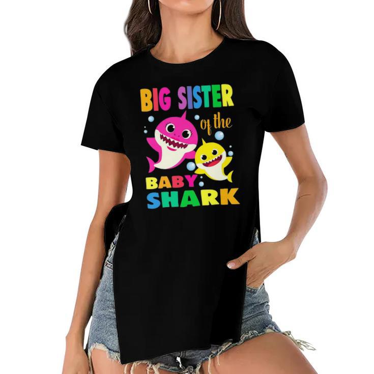 Kids Big Sister Of The Birthday Shark Mom Matching Family Women's Short Sleeves T-shirt With Hem Split