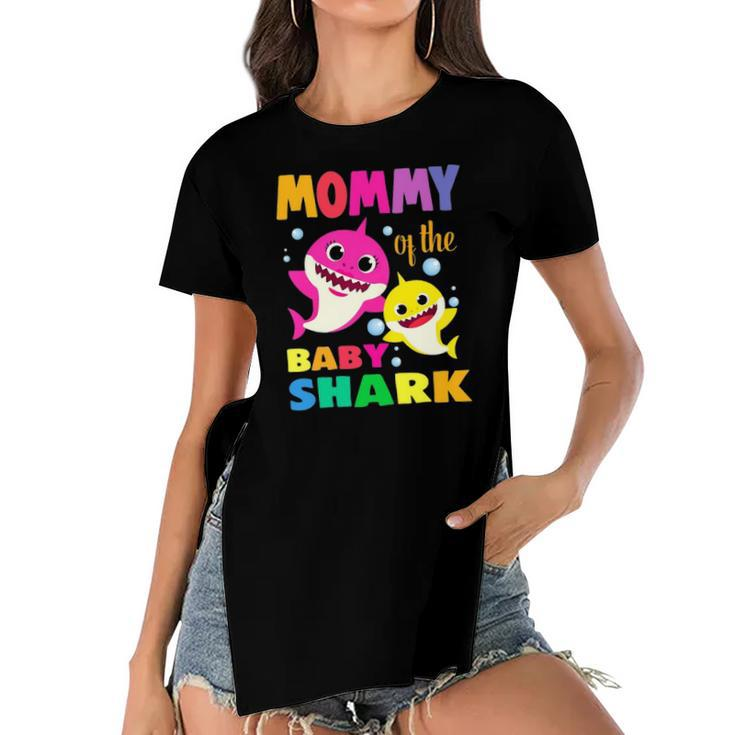 Kids Mommy Of The Birthday Shark Mom Matching Family Women's Short Sleeves T-shirt With Hem Split