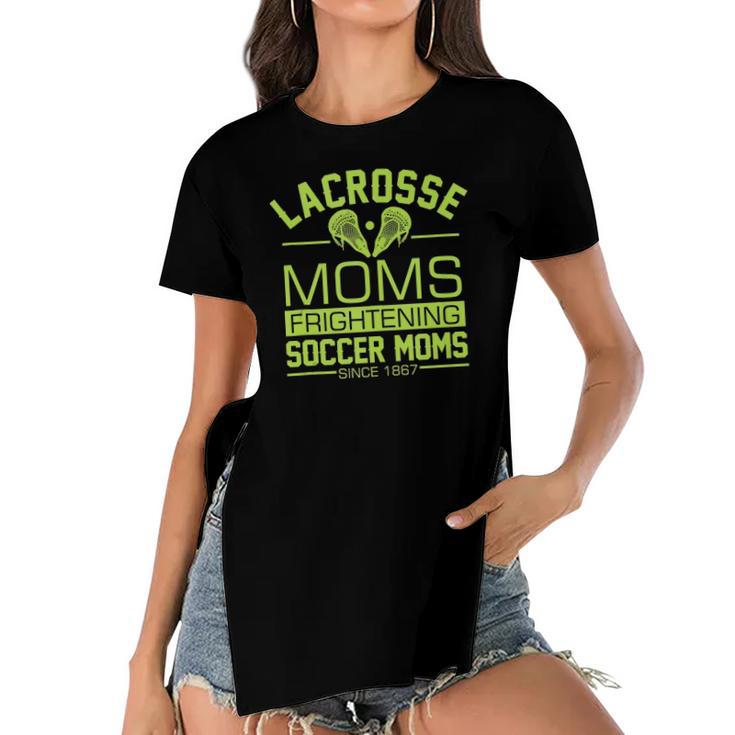 Lacrosse Moms Frightening Soccer Moms Lax Boys Girls Team Women's Short Sleeves T-shirt With Hem Split