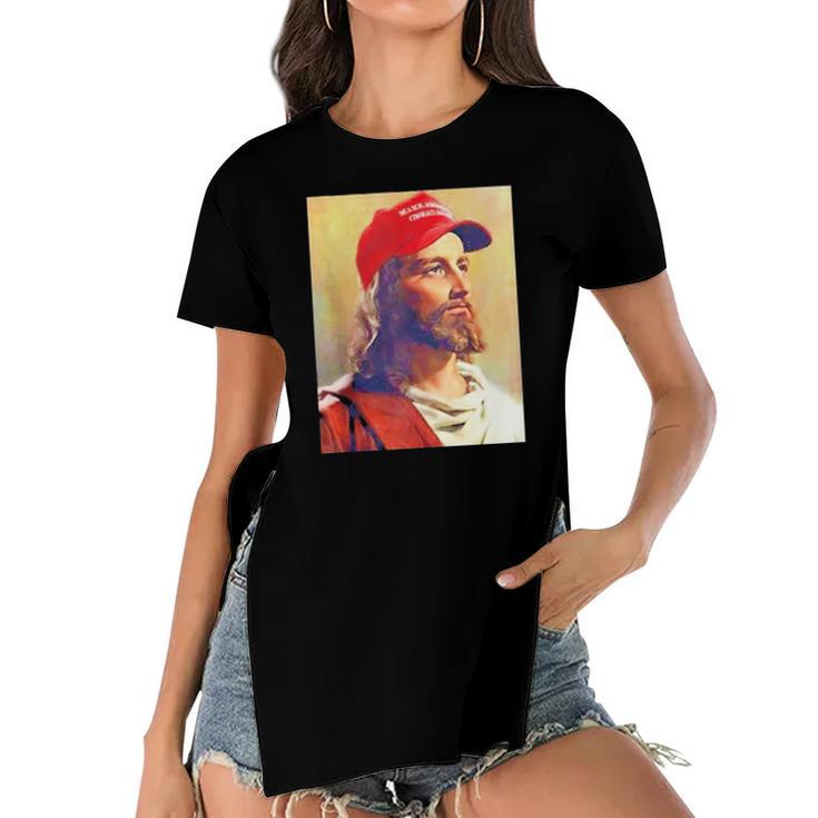 Maga Jesus Is King Ultra Maga Donald Trump Women's Short Sleeves T-shirt With Hem Split