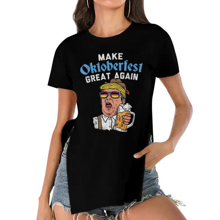 Make Oktoberfest Great Again Funny Trump Drink Beer Mug  Women's Short Sleeves T-shirt With Hem Split