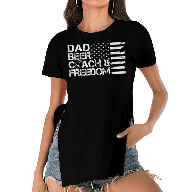 Mens Dad Beer Coach & Freedom Football Us Flag 4Th Of July  Women's Short Sleeves T-shirt With Hem Split