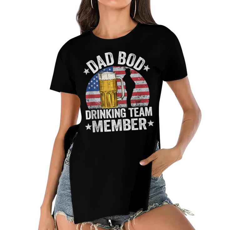 Mens Dad Bod Drinking Team Member American Flag 4Th Of July Beer  Women's Short Sleeves T-shirt With Hem Split