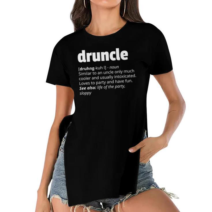 Mens Druncle Funny Fathers Day Drunk Uncle  Gift Women's Short Sleeves T-shirt With Hem Split