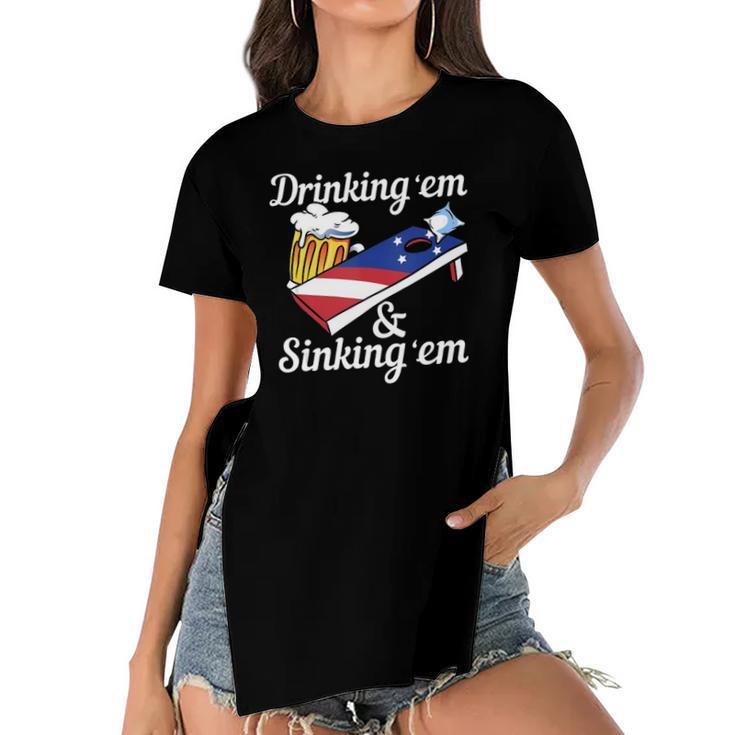 Mens Men Or Women Drinking Yard Game - Funny Cornhole  Women's Short Sleeves T-shirt With Hem Split