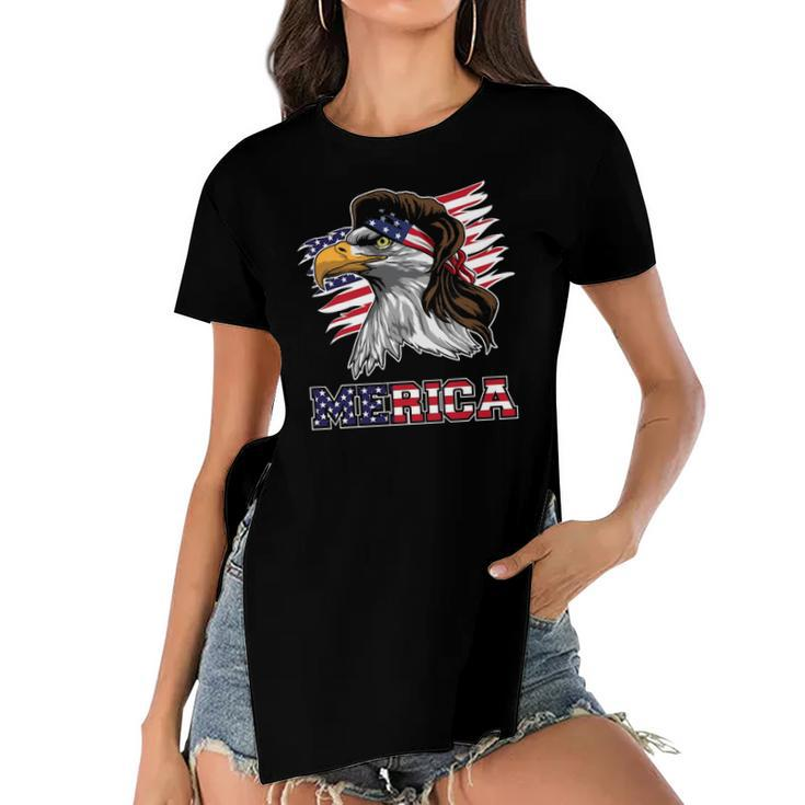 Merica American Bald Eagle Mullet Men Women Kids Women's Short Sleeves T-shirt With Hem Split