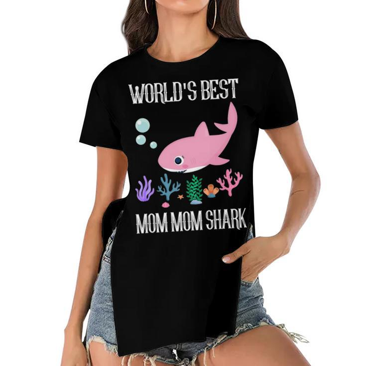 Mom Mom Grandma Gift   Worlds Best Mom Mom Shark Women's Short Sleeves T-shirt With Hem Split