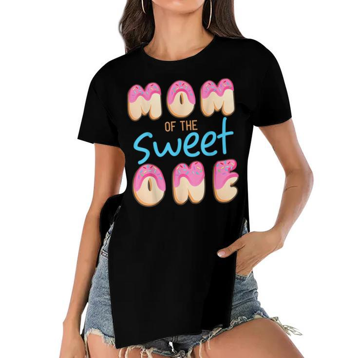Mom Of Sweet One First Birthday Party Matching Family Donut  Women's Short Sleeves T-shirt With Hem Split