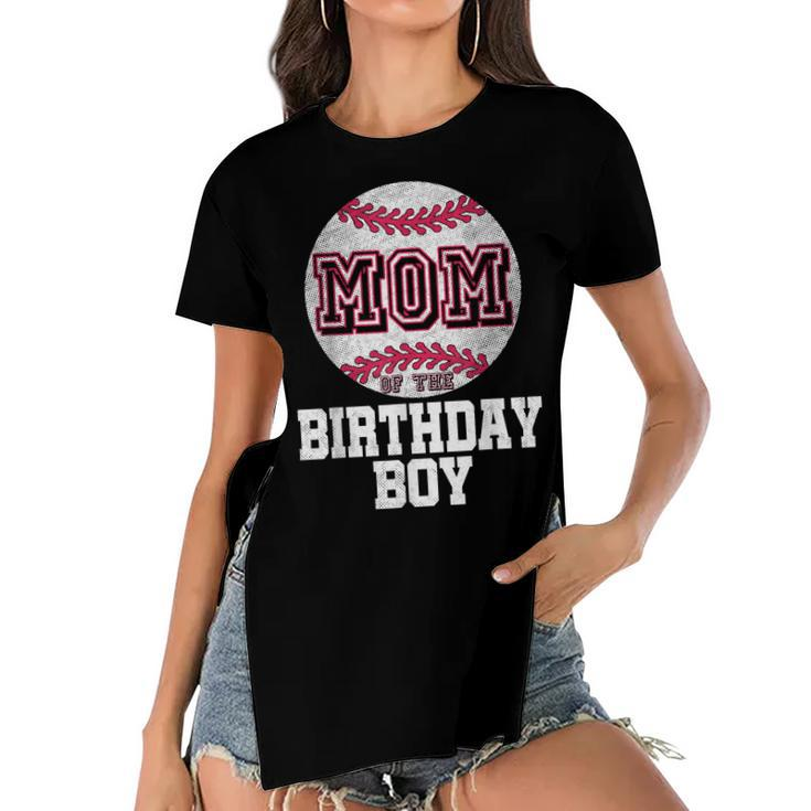 Mom Of The Birthday Boy Baseball Player Vintage Retro  Women's Short Sleeves T-shirt With Hem Split