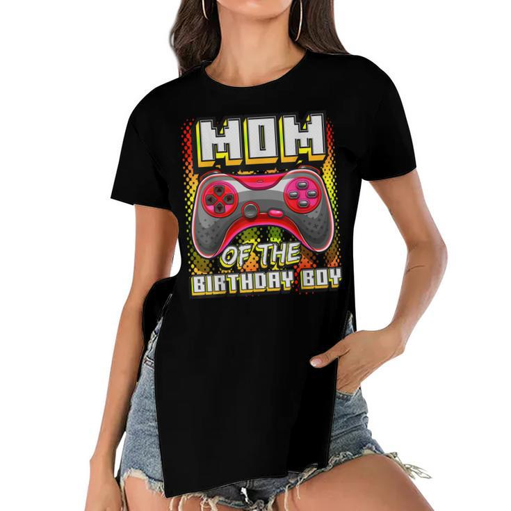 Mom Of The Birthday Boy Matching Video Gamer Birthday Party  Women's Short Sleeves T-shirt With Hem Split