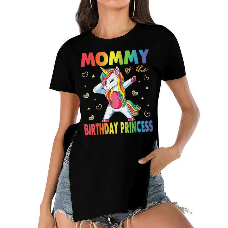 Mommy Of The Birthday Princess Girl Dabbing Unicorn Mom  Women's Short Sleeves T-shirt With Hem Split
