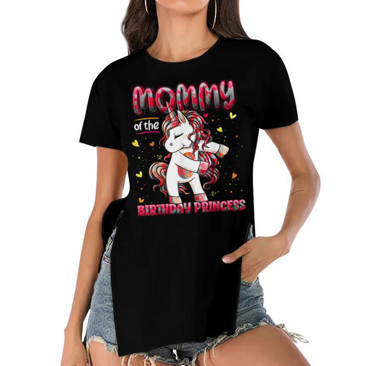 Mommy Of The Birthday Princess Girl Flossing Unicorn Mom  Women's Short Sleeves T-shirt With Hem Split