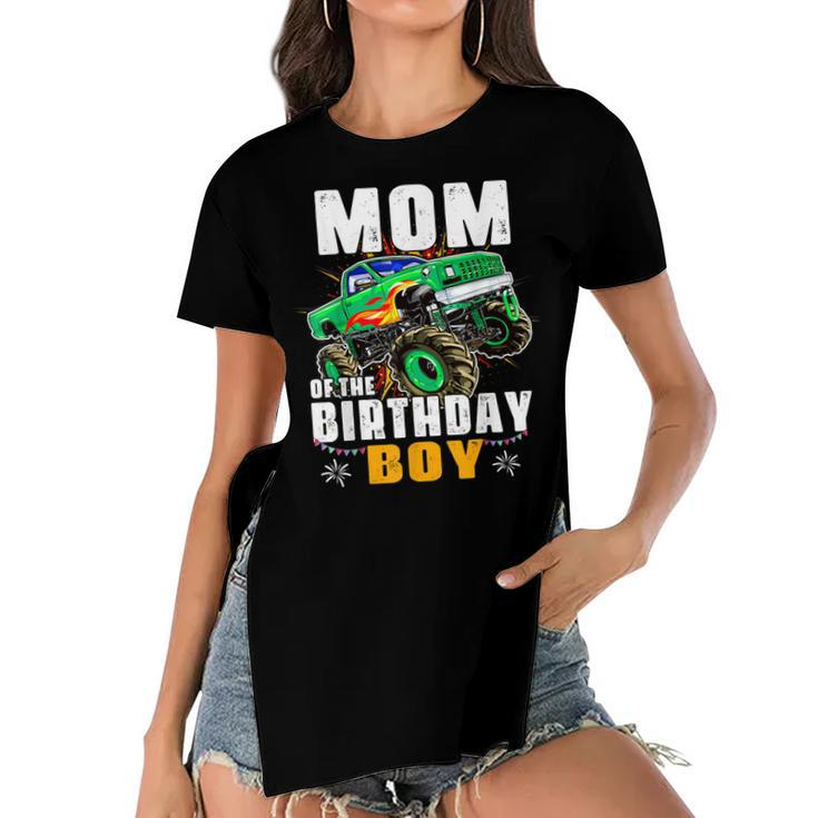 Monster Truck Family Matching Party Mom Of The Birthday Boy  Women's Short Sleeves T-shirt With Hem Split