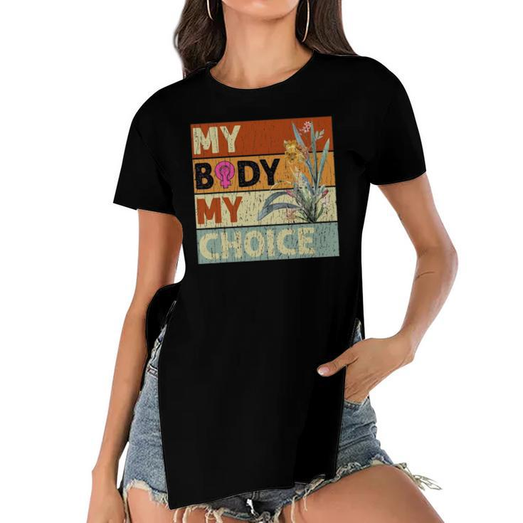 My Body My Choice Feminist Womens Floral Feminist Women's Short Sleeves T-shirt With Hem Split
