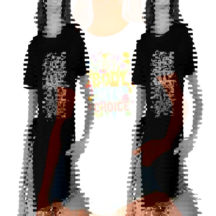 My Body My Choice Feminist Womens Flower Funny Feminist Women's Short Sleeves T-shirt With Hem Split