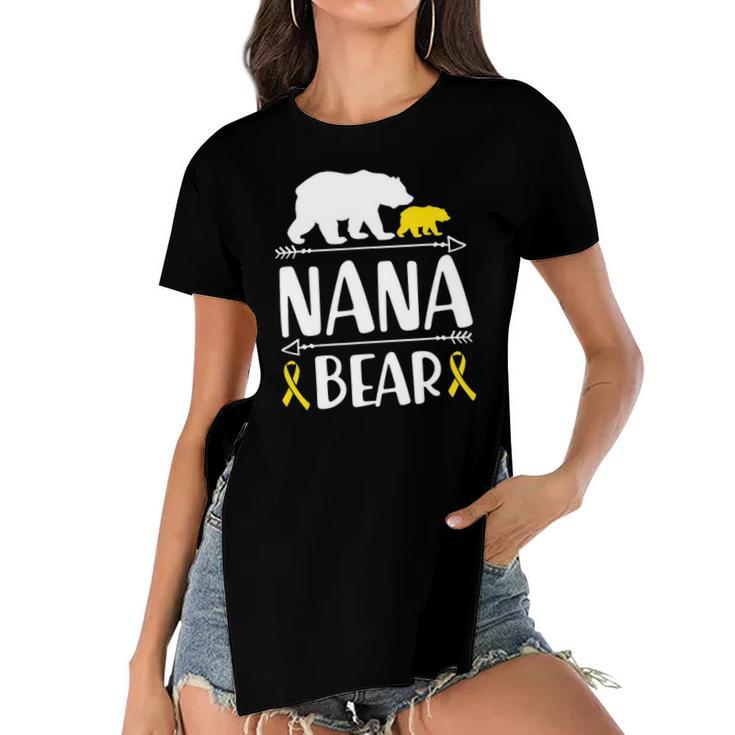 Nana Bear Childhood Cancer Awareness Grandma Of A Warrior Women's Short Sleeves T-shirt With Hem Split