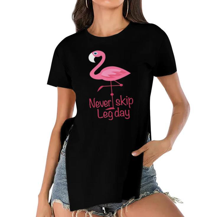 Never Skip Leg Day Gym Fitness Workout Flamingo Women's Short Sleeves T-shirt With Hem Split