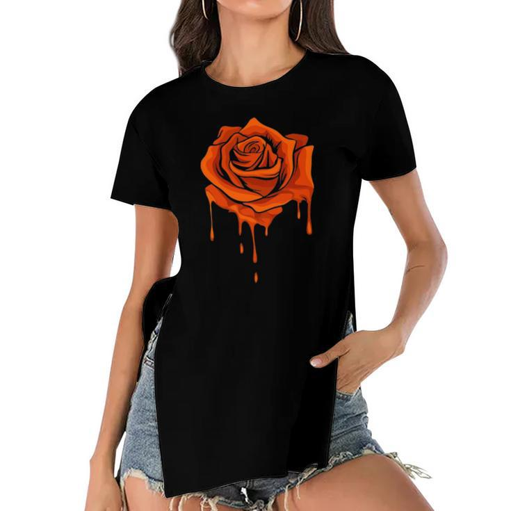 Orange Melting Rose - Garden Gardener Botanist Flowers Rose Women's Short Sleeves T-shirt With Hem Split