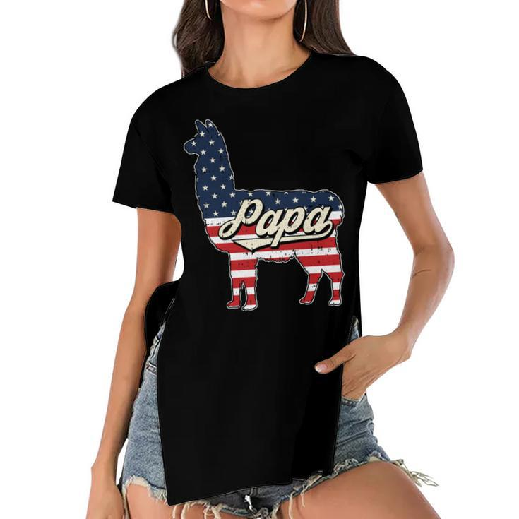 Papa Llama 4Th Of July American Flag Patriotic Dad Father  V2 Women's Short Sleeves T-shirt With Hem Split