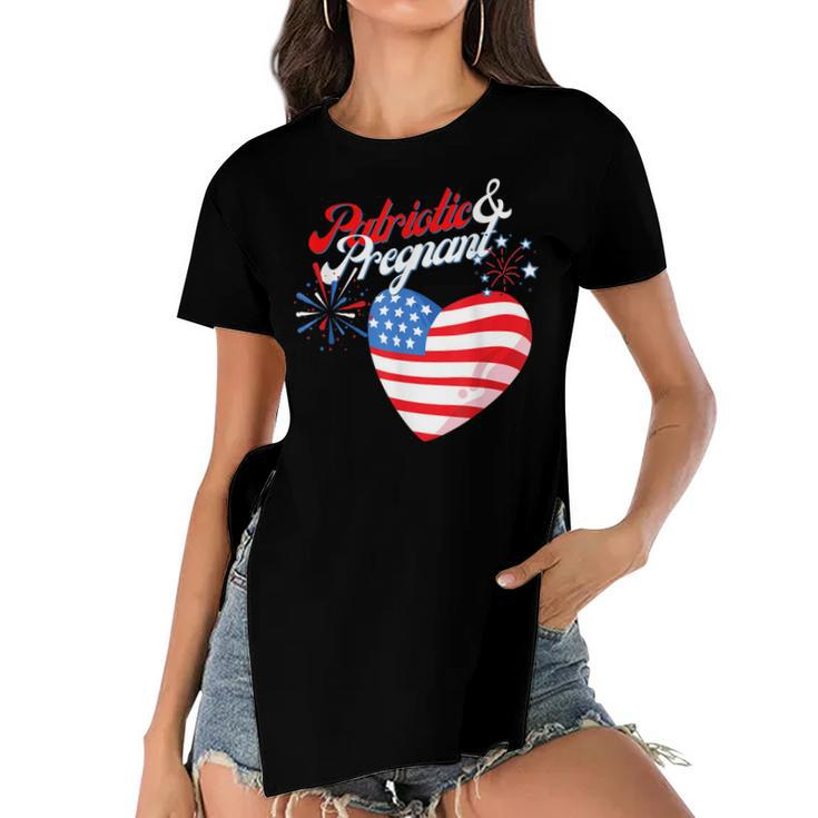 Patriotic And Pregnant 4Th Of July Pregnancy Announcement  Women's Short Sleeves T-shirt With Hem Split