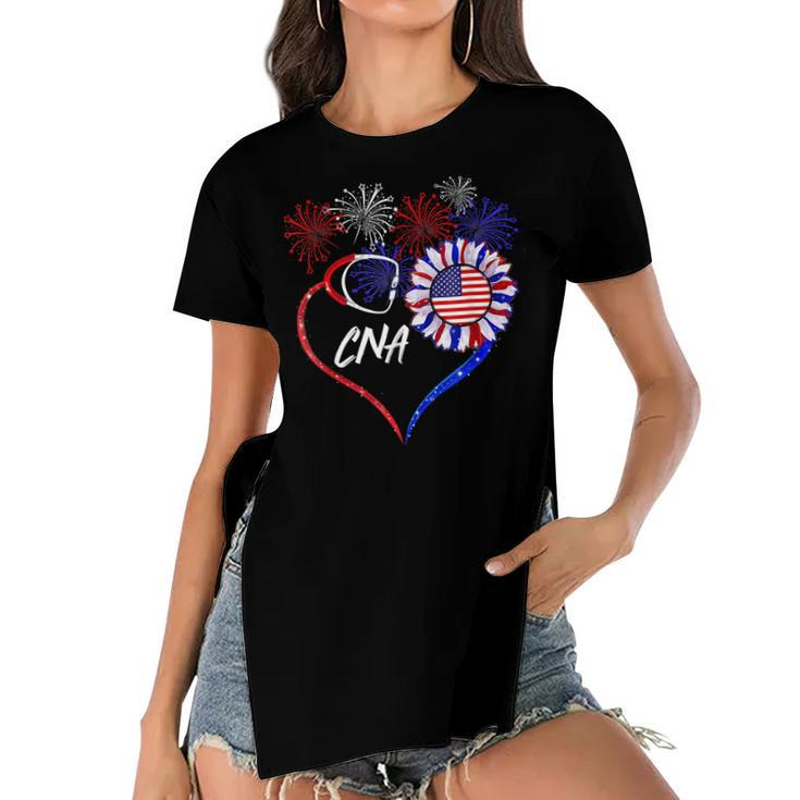 Patriotic Nurse Cna 4Th Of July American Flag Sunflower Love  V2 Women's Short Sleeves T-shirt With Hem Split